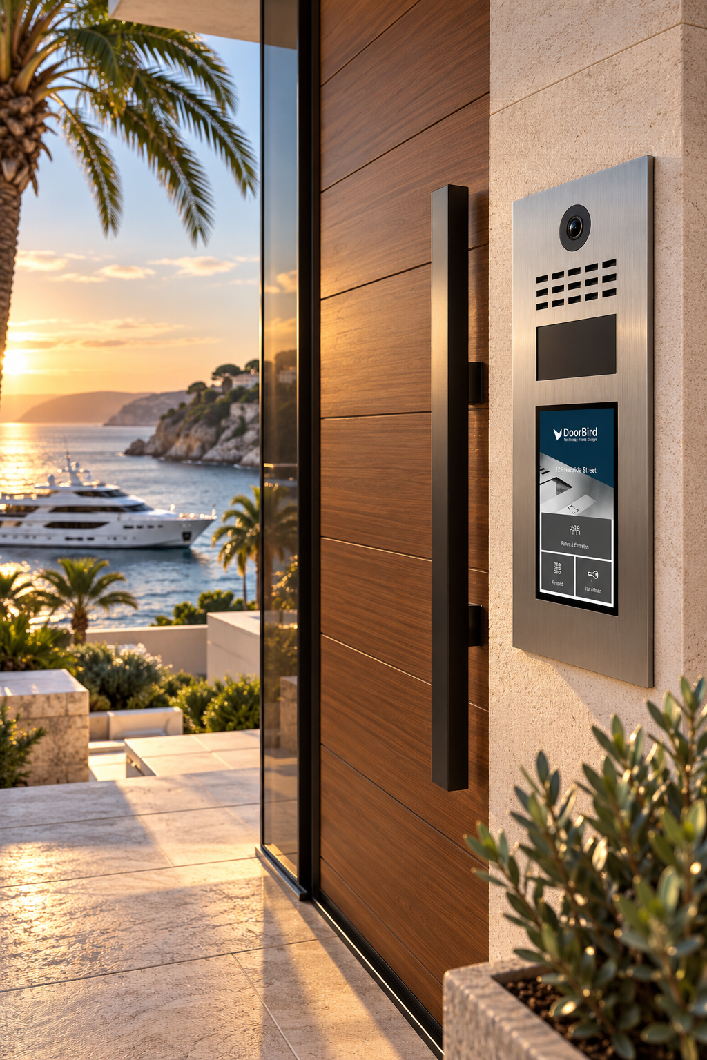 DoorBird D31 Videosprechanlage am Eingang eines Yachthafens auf Mallorca